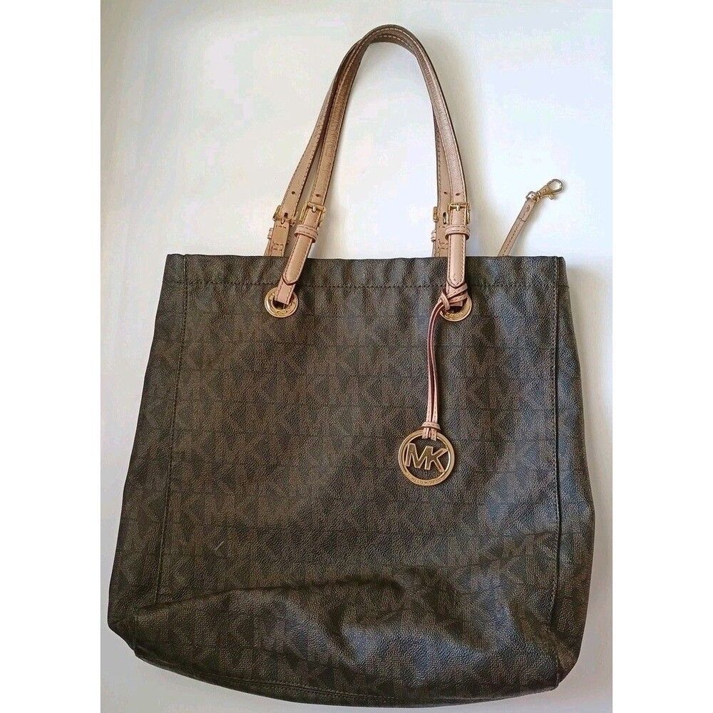 Michael Kors Womens Handbag Brown Jet Set item MK Signature Tote Double Handles